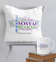 Kişiye Özel Sosyal Bilgiler Öğretmeni Temalı Yastık Kupa Seti - 1