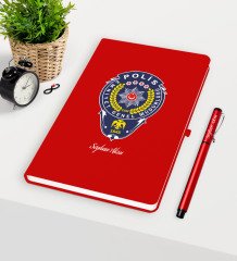 Kişiye Özel Polis Temalı Kırmızı Defter Kalem Seti - 2