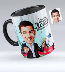 Kişiye Özel Bay Bankacı Karikatürlü Siyah Kupa Bardak - 2