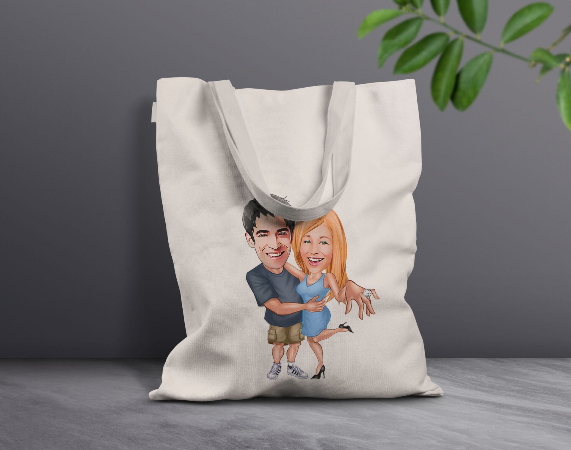BK Gift Kişiye Özel Sevgililer Karikatürlü Kanvas Bez Çanta, Baskılı Omuz Çantası, Alışveriş Çantası, Plaj Çantası, Sevgiliye Hediye-44