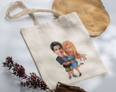BK Gift Kişiye Özel Sevgililer Karikatürlü Kanvas Bez Çanta, Baskılı Omuz Çantası, Alışveriş Çantası, Plaj Çantası, Sevgiliye Hediye-44