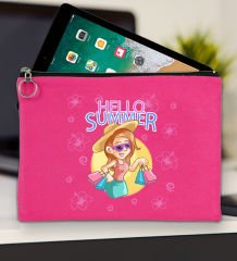 BK Gİft Yaz Temalı-2 Fuşya Tablet Çantası 30x21cm, Ipad Çantası, Baskılı Tablet Kılıfı