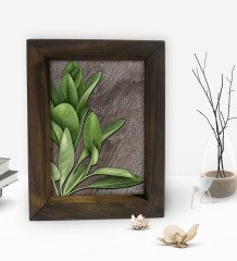 BK Gift Green Plant Tasarımlı Dekoratif Doğal Masif Ahşap Çerçeve 15x20cm-4