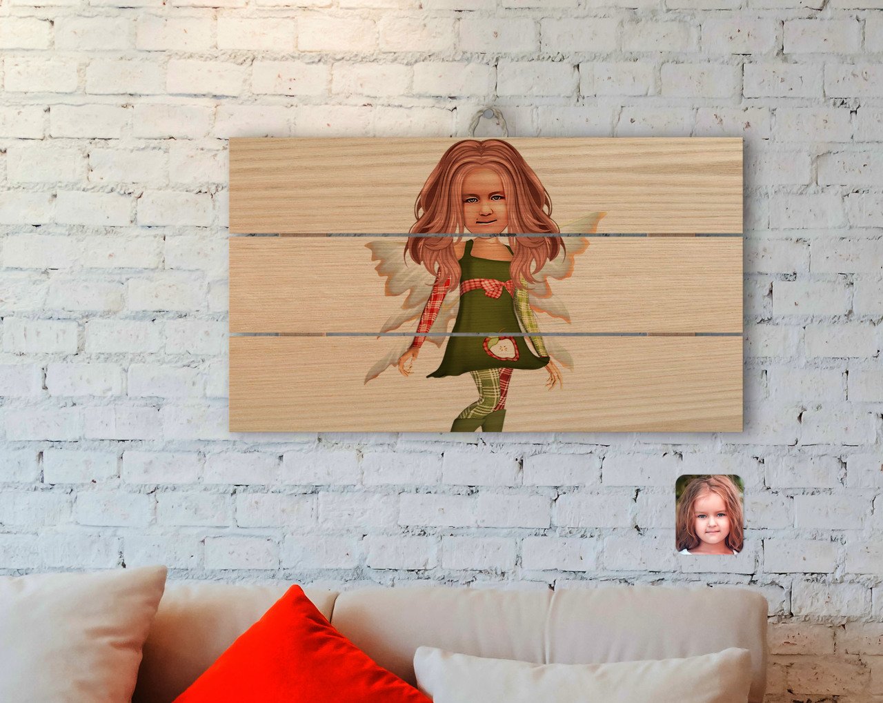 Kişiye Özel Kız Çocuk Peri Karikatürlü Otantik Ahşap Palet Tablo-1