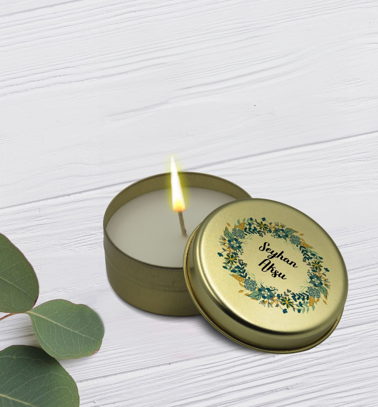 BK Gift Kişiye Özel İsimli Gold Metal Kutuda Kokulu Mum-7, Ev Hediyesi, Arkadaşa Hediye, Kokulu Mum