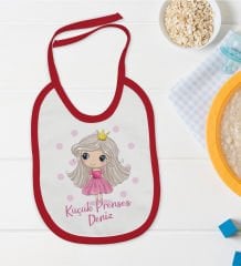 BK Kids Kişiye Özel Küçük Prenses Tasarımlı Kırmızı Bebek Mama Önlüğü-1