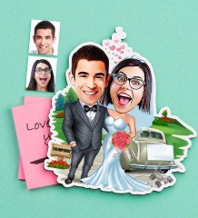 Kişiye Özel Evleniyoruz Karikatürlü Ahşap Magnet-1