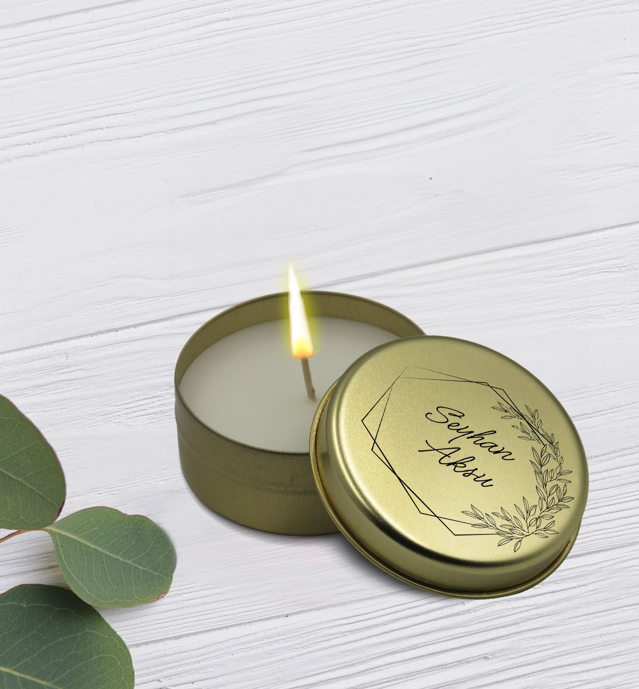 BK Gift Kişiye Özel İsimli Gold Metal Kutuda Kokulu Mum-8, Ev Hediyesi, Arkadaşa Hediye, Kokulu Mum