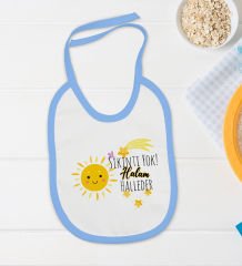 BK Kids Sıkıntı Yok Halam Halleder Tasarımlı Mavi Bebek Body Zıbın ve Mama Önlüğü Hediye Seti-1