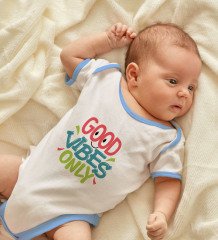 BK Kids Good Vibes Only Tasarımlı Mavi Bebek Body Zıbın-1