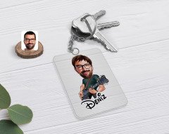 Kişiye Özel Erkek Gitarist Karikatürlü Şeffaf Pleksi Anahtarlık