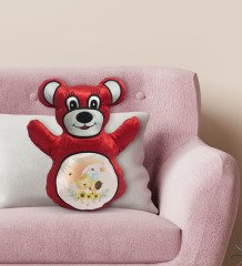 BK Gift Sevimli Arı Tasarımlı Kırmızı Ayıcık Yastık-3