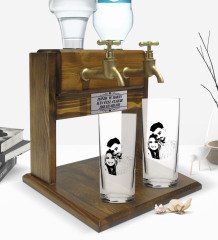 Kişiye Özel Sevgililer Silüet Tasarımlı İkili Rakı Bardağı ve Çift Musluklu Doğal Ahşap Rakı Standı-2