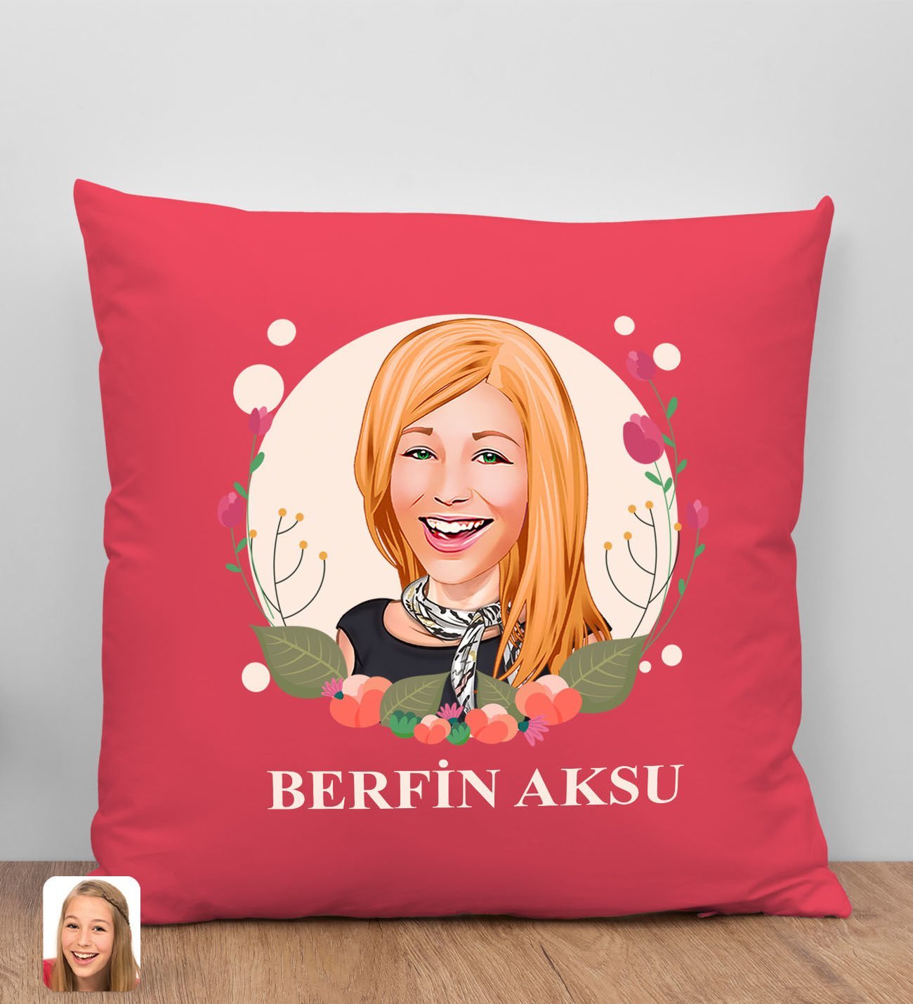 BK Gift Kişiye Özel Karikatürlü Anneler Günü Tasarımlı Kırmızı Kırlent Yastık, Anneye Hediye, Ev Dekorasyonu, Anneler Günü Hediyesi-1