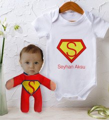 BK Kids Kişiye Özel Fotoğraflı Bebek Yastık ve Bebek Body Zıbın Hediye Seti - Model 47