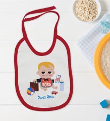 BK Kids Kişiye Özel Little Boss Tasarımlı Kırmızı Bebek Mama Önlüğü-1