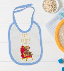 BK Kids Kişiye Özel Mavi Bebek Mama Önlüğü - Model 142