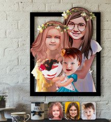 Kişiye Özel 3 Kardeş Karikatürlü 3D Ahşap Tablo-4