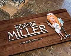 BK Gift Kişiye Özel Hemşire Karikatürlü Kabartma Figürlü Ahşap Tablo, Duvar Dekoru, Arkadaşa Hediye, Özel Tasarım Ev Hediyesi-2