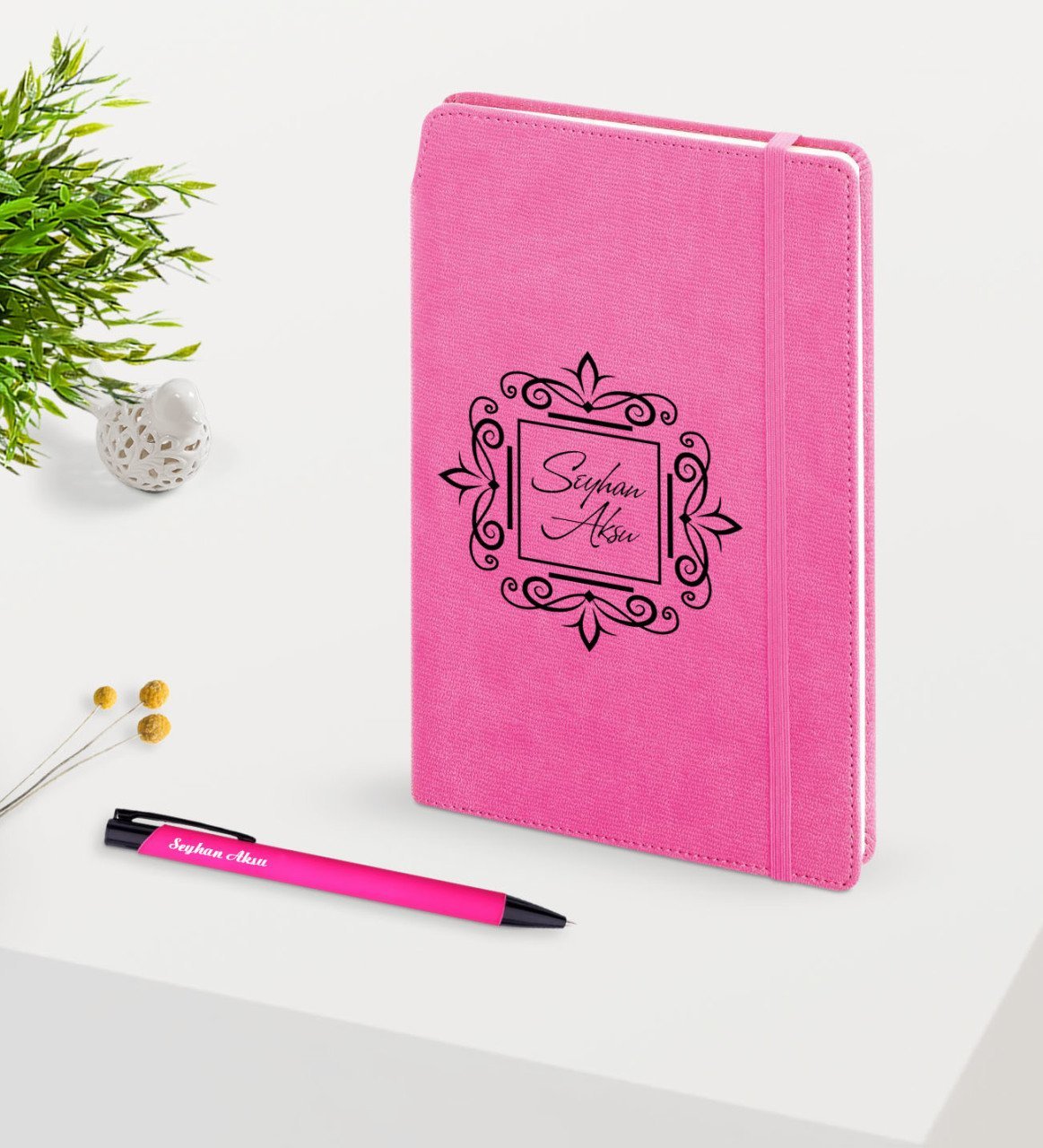 Kişiye Özel İsimli Pembe Defter & Kalem Seti