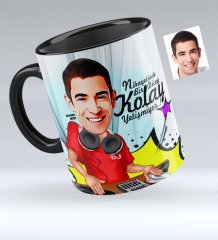 Kişiye Özel Bay DJ Karikatürlü Siyah Kupa Bardak - 1