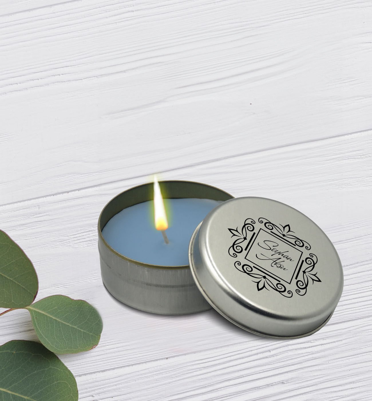 BK Gift Kişiye Özel İsimli Silver Metal Kutuda Kokulu Mum-2, Ev Hediyesi, Arkadaşa Hediye, Kokulu Mum
