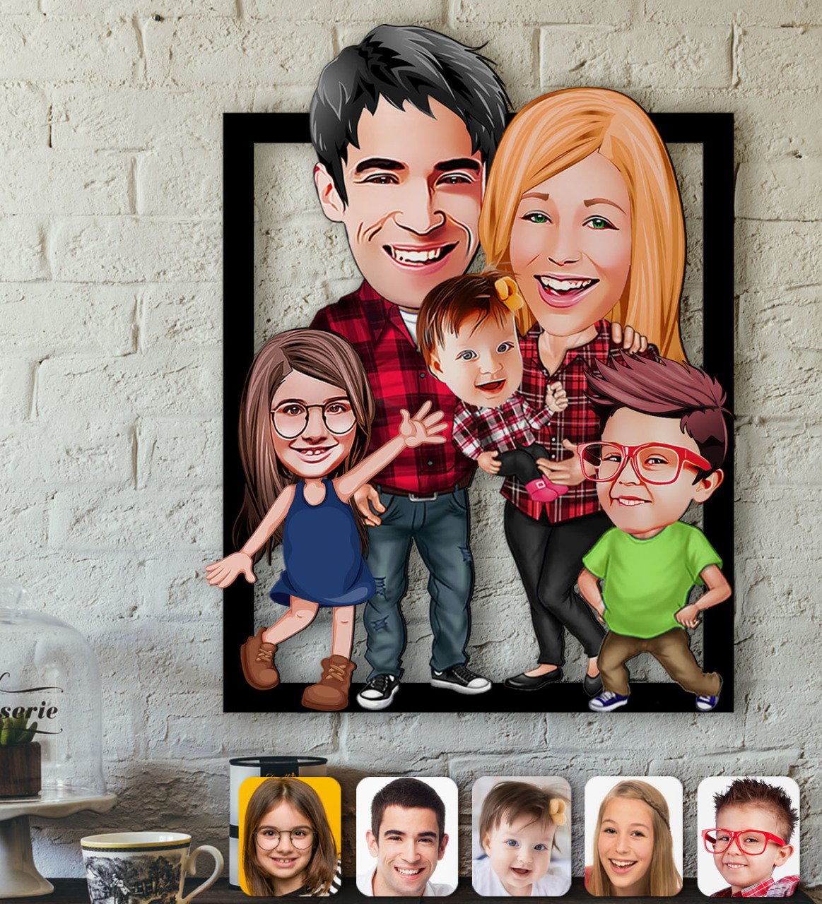 Kişiye Özel Aile Karikatürlü 3D Ahşap Tablo-5