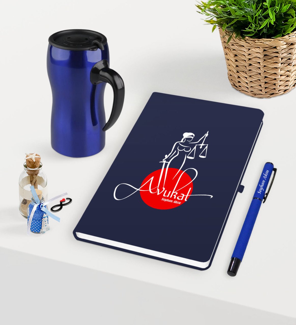 Kişiye Özel Avukat Temalı Lacivert Defter Kalem ve Termos Mug Seti  - 11