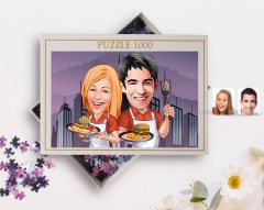 Kişiye Özel Sevgililer Karikatürlü 1000 Parça Profesyonel Puzzle-57