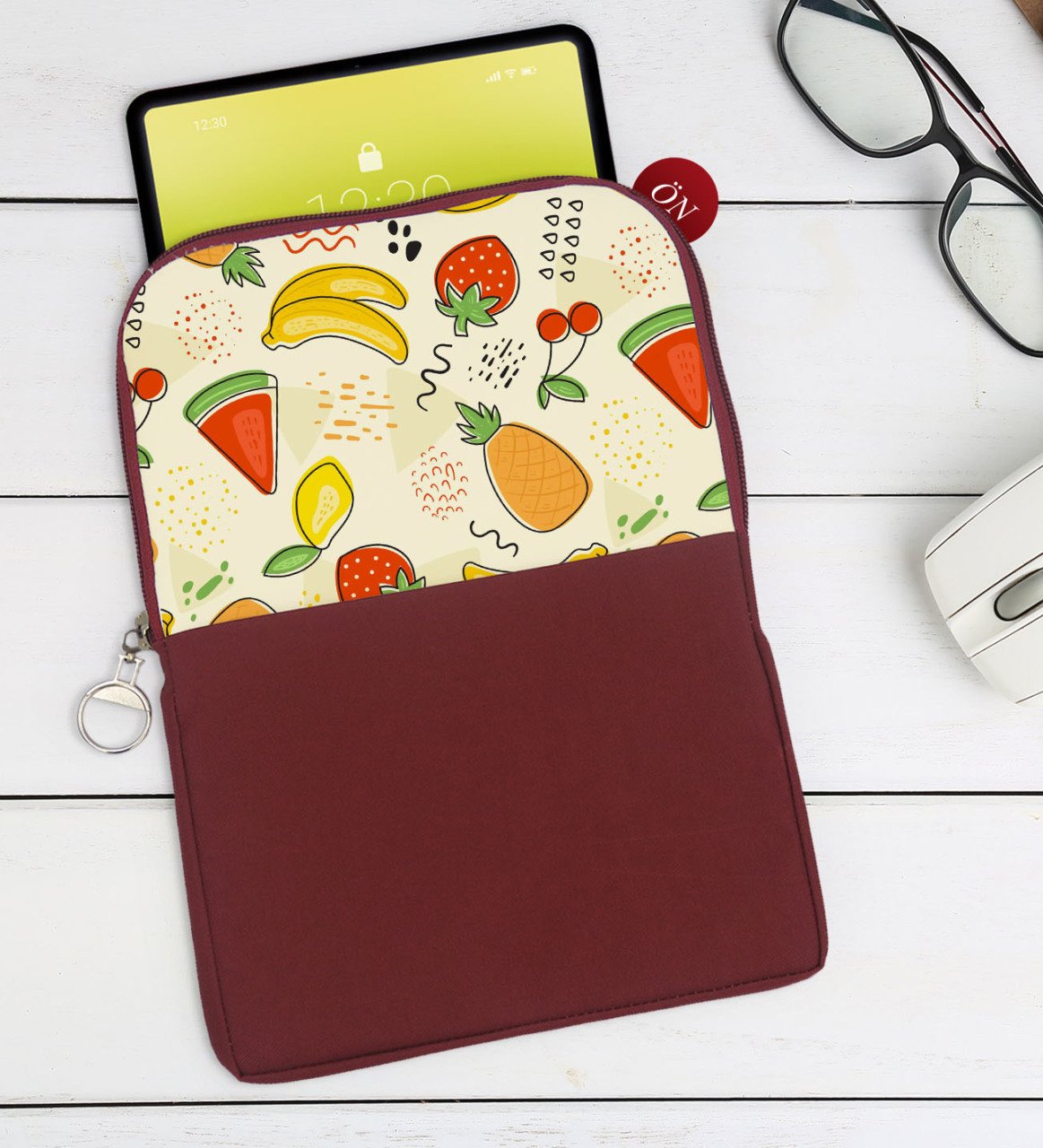 BK Gift Meyveler Tasarımlı Taşınabilir Koruyucu Tablet Kılıfı & Organizer Çanta - Bordo-2