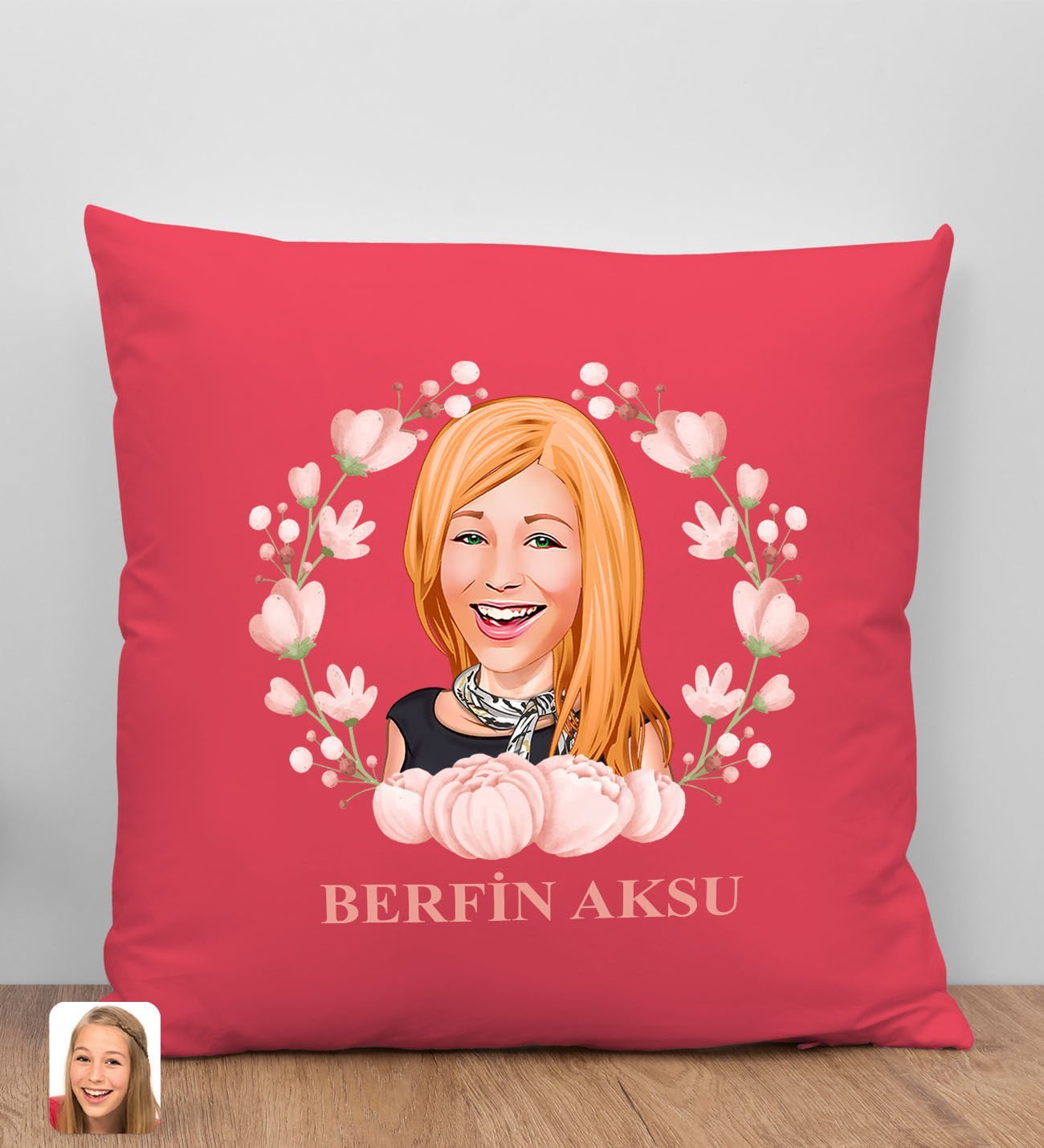 BK Gift Kişiye Özel Karikatürlü Anneler Günü Tasarımlı Kırmızı Kırlent Yastık, Anneye Hediye, Ev Dekorasyonu, Anneler Günü Hediyesi-3