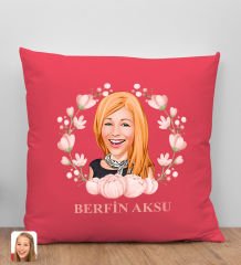 BK Gift Kişiye Özel Karikatürlü Anneler Günü Tasarımlı Kırmızı Kırlent Yastık, Anneye Hediye, Ev Dekorasyonu, Anneler Günü Hediyesi-3