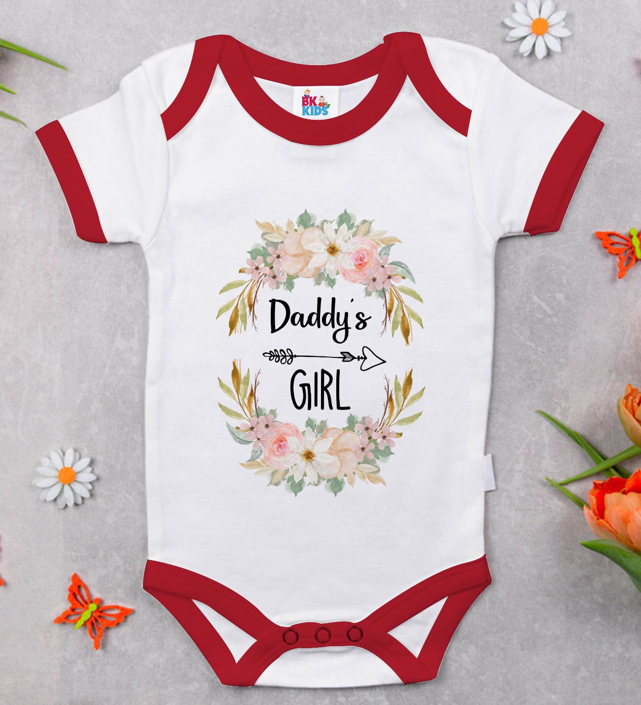 BK Kids Daddy's Girl Tasarımlı Kırmızı Bebek Body Zıbın-1