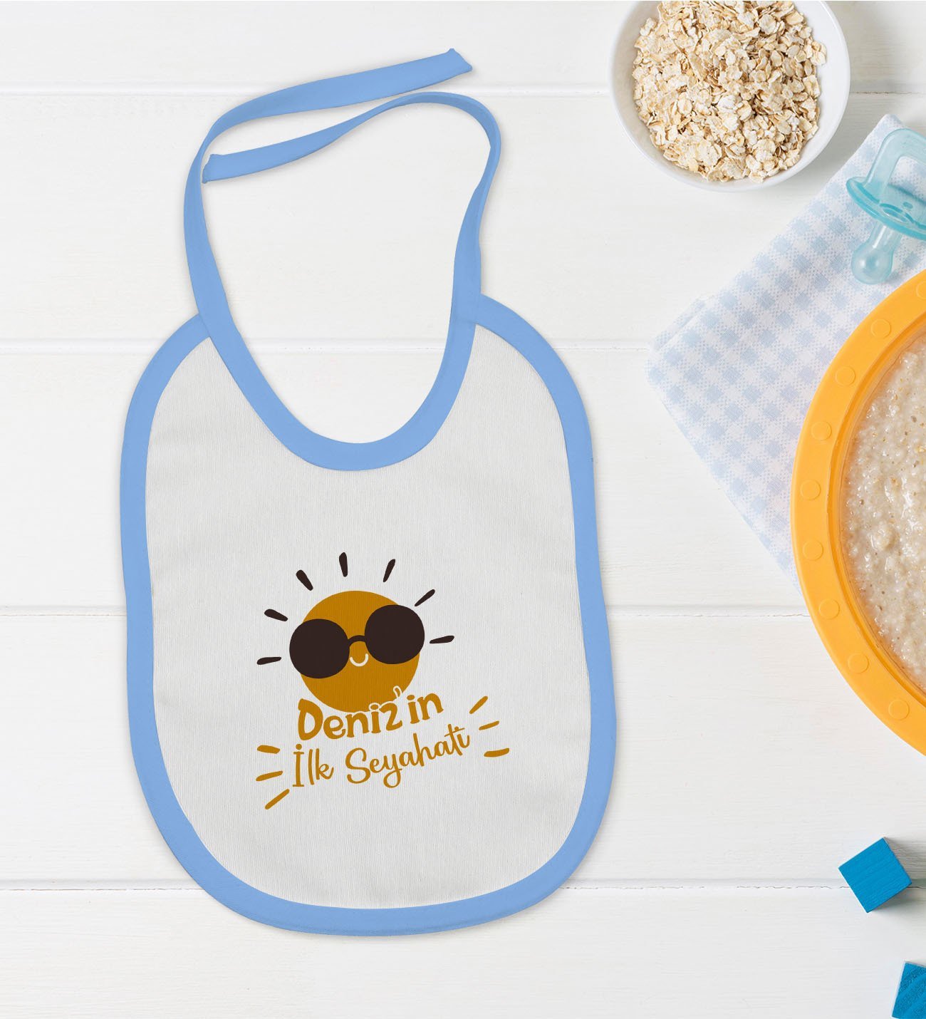 BK Kids Kişiye Özel Mavi Bebek Mama Önlüğü - Model 146