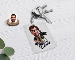 Kişiye Özel Erkek Fotoğrafçı Karikatürlü Şeffaf Pleksi Anahtarlık