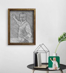 Kişiye Özel Erkek Öğretmen Karakalem Tasarımlı Doğal Masif Ahşap Çerçeveli Tablo 30x40cm-1