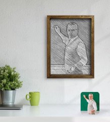 Kişiye Özel Erkek Öğretmen Karakalem Tasarımlı Doğal Masif Ahşap Çerçeveli Tablo 30x40cm-1