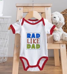 BK Kids Rad Like Dad Tasarımlı Kırmızı Bebek Body Zıbın ve Mama Önlüğü Hediye Seti-1