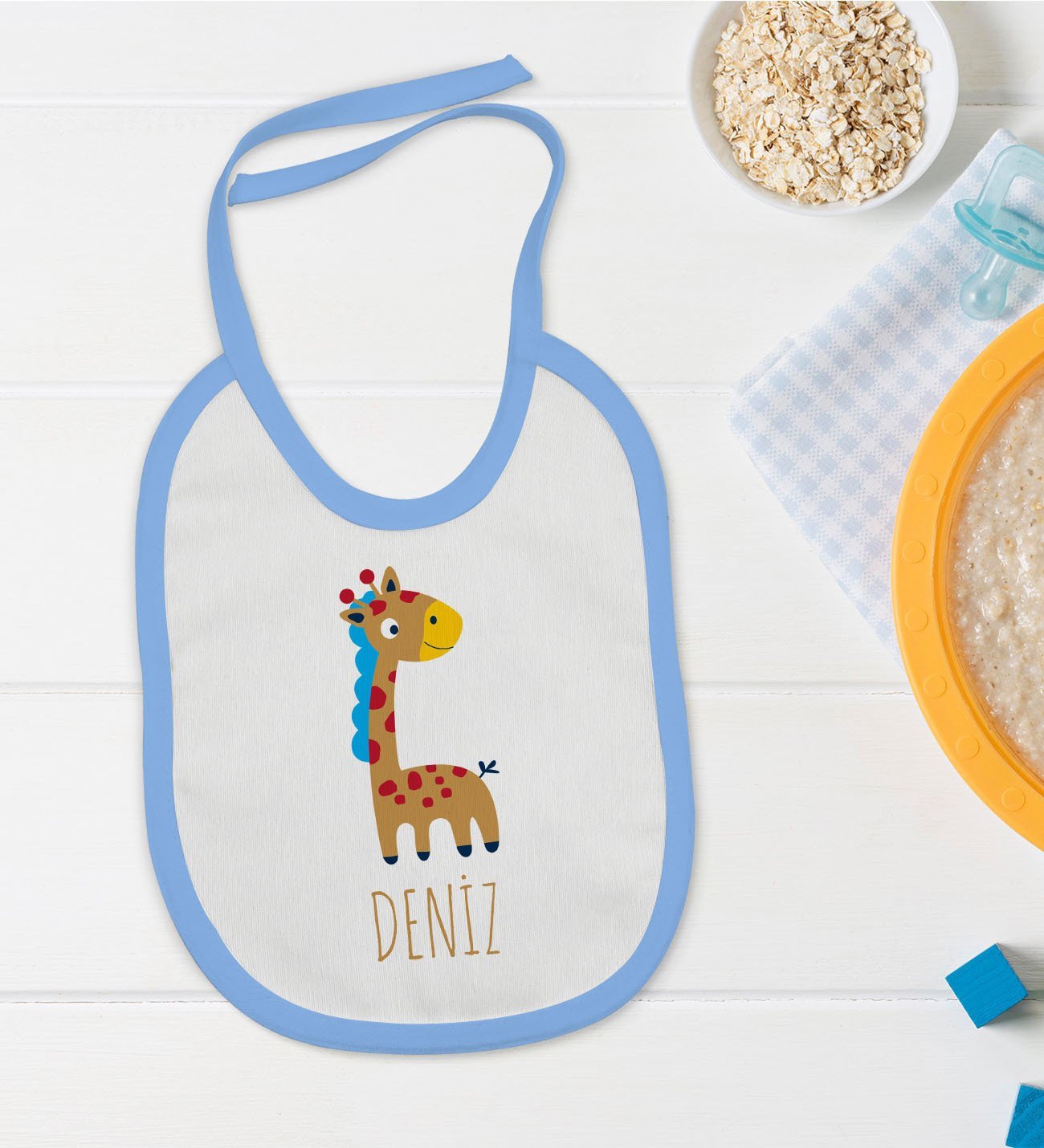 BK Kids Kişiye Özel Mavi Bebek Mama Önlüğü - Model 149