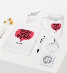 Kişiye Özel İngilizce Öğretmeni Temalı Beyaz Defter Kalem Kupa Ayna Seti - 5