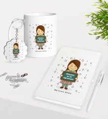 Kişiye Özel Dünyanın En İyi Öğretmeni Kupa Anahtarlık Beyaz Defter Kalem Hediye Seti-17