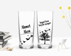 Kişiye Özel Renkli Baskılı Hayat Kısa Kuşlar Uçuyor Tasarımlı İkili Rakı Bardağı Seti-1