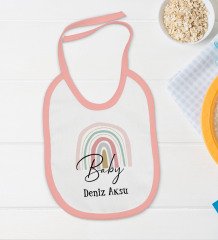 BK Kids Kişiye Özel Baby Tasarımlı Pembe Bebek Body Zıbın ve Mama Önlüğü Hediye Seti