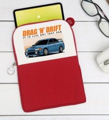 BK Gift Drag N Drift Tasarımlı Taşınabilir Koruyucu Tablet Kılıfı & Organizer Çanta - Kırmızı-1