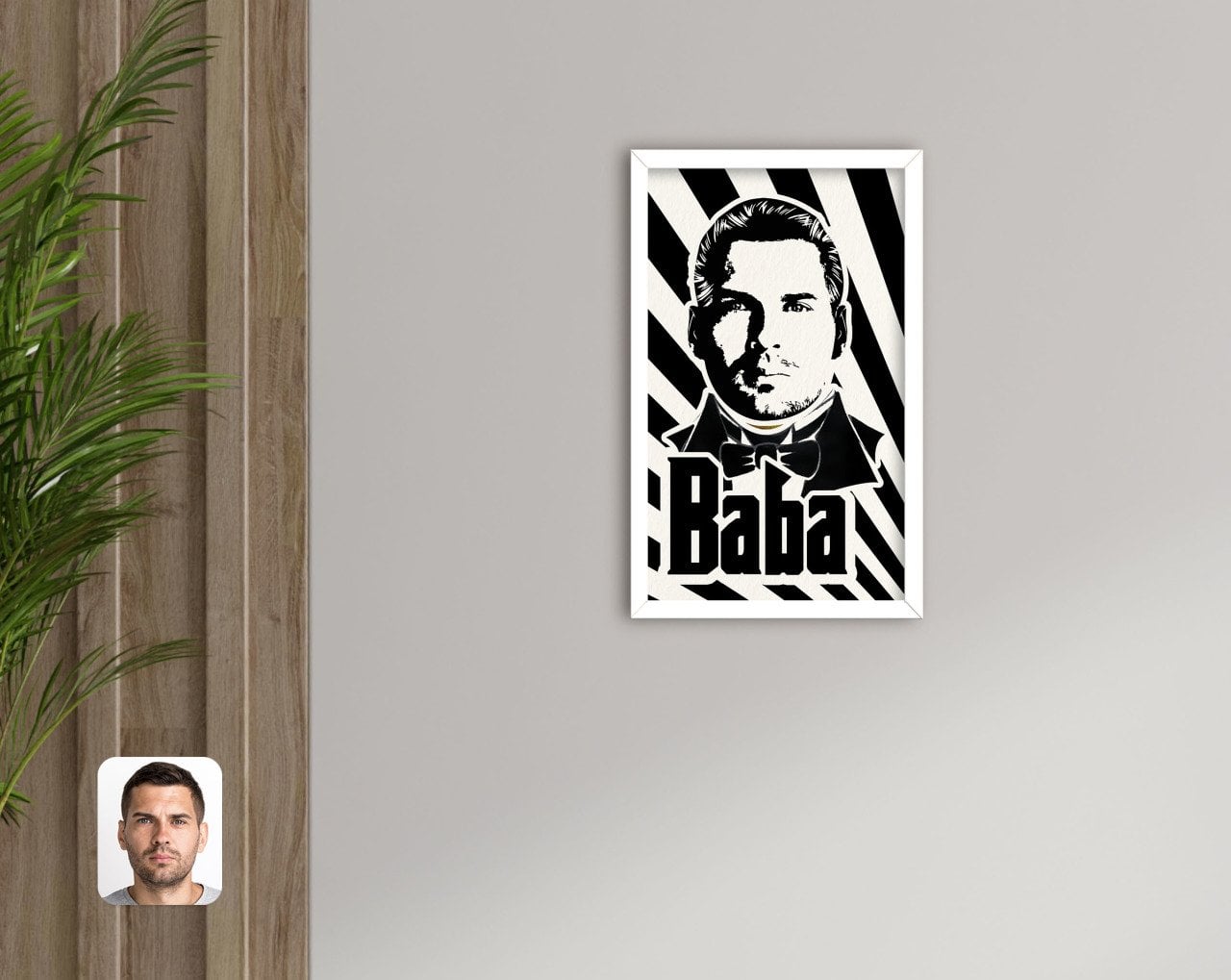Kişiye Özel Godfather Baba Silüet Tasarımlı Dekoratif Ahşap Beyaz Çerçeveli Tablo-1