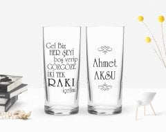 Kişiye Özel Renkli Baskılı Rakı İçelim Tasarımlı İkili Rakı Bardağı Seti-1
