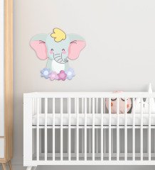 BK Gift Sevimli Fil Tasarımlı Çocuk Odası Ahşap Duvar Süsü-12
