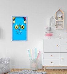 BK Home Tatlı Canavar Tasarımlı Dekoratif Mavi Ahşap Çerçeveli Çocuk Odası Tablo-1