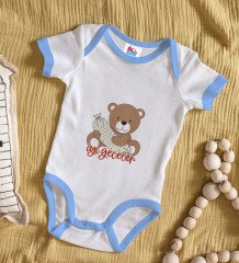 BK Kids Sevimli Ayı Tasarımlı Mavi Bebek Body Zıbın-1