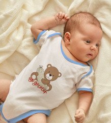BK Kids Sevimli Ayı Tasarımlı Mavi Bebek Body Zıbın-1